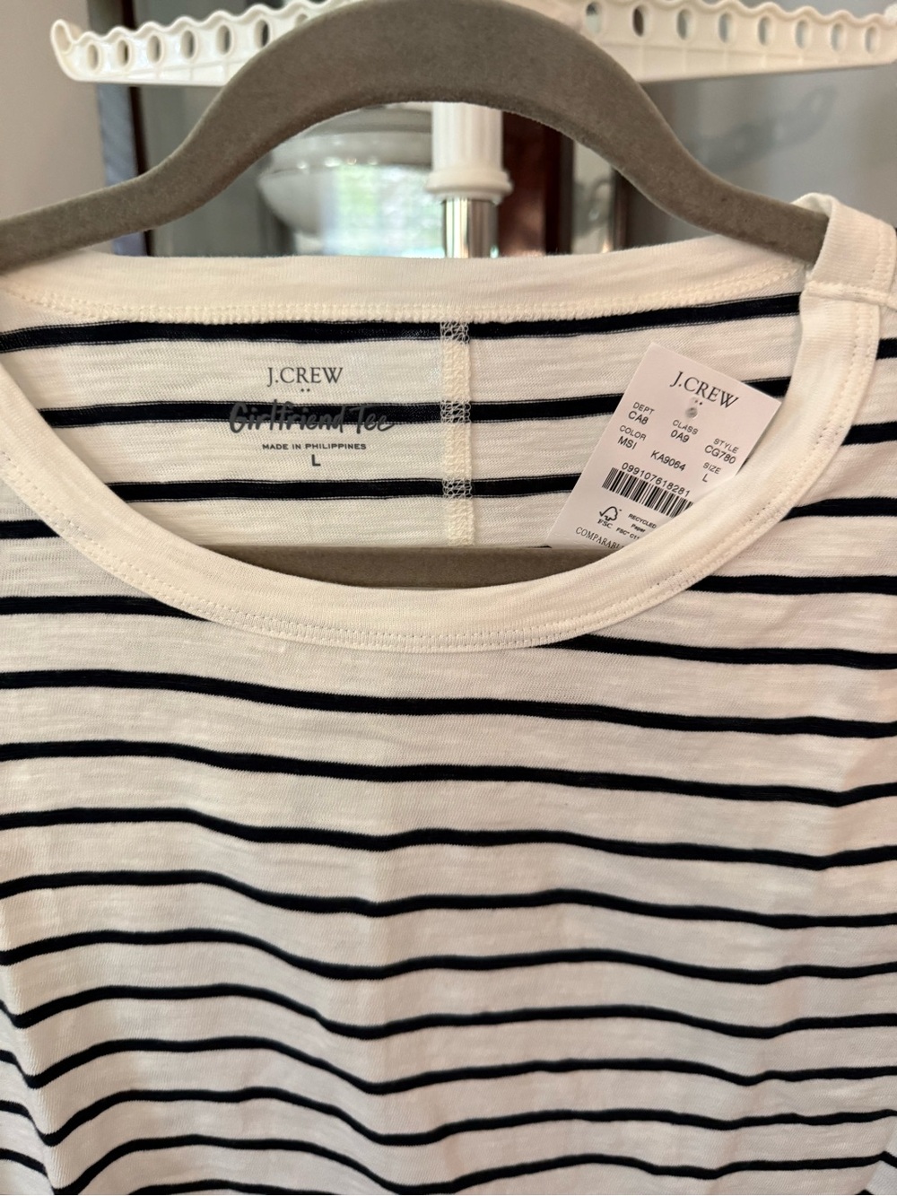J. Crew White and Black Striped Crewneck Tee - Picture 2 of 2
